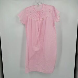 Katz Vintage Pink Floral Embroidered Lace Trim Short Sleeve Nightgown Sz 34 80s